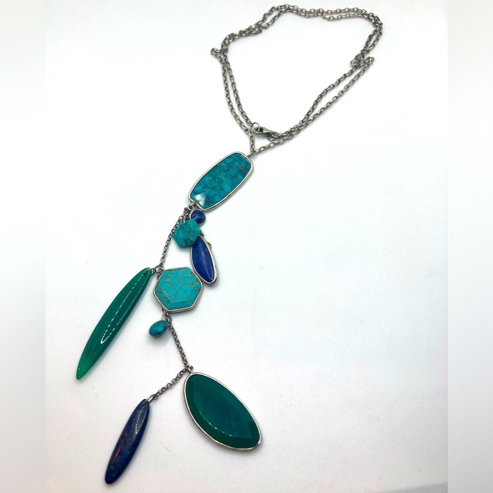 Silpada Sterling Go Geo Multi Stone Long Necklace 28” + 6.5” Drop N2858